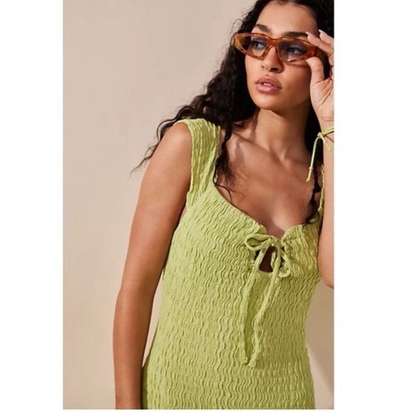 Free People Beach Eleni Bodycon Midi Lime Green Size XS / NWOT - Picture 3 of 7